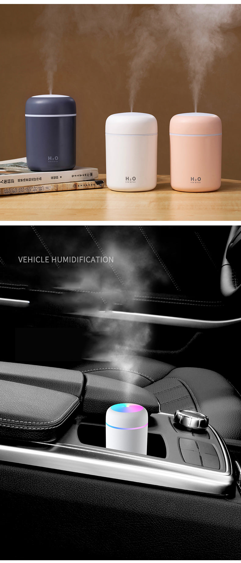 Portable H2O Ultrasonic Air Humidifier with Soothing Light